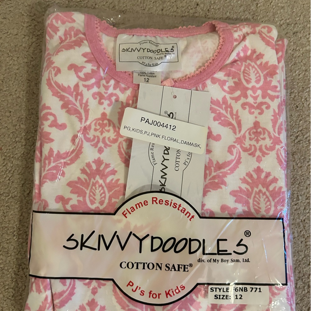 Girls Size 12 Skivvy Doodles Pink Pajama Set